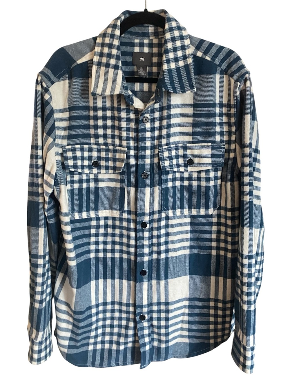 H&M Men’s Blue and White Plaid Button-Down Shirt
